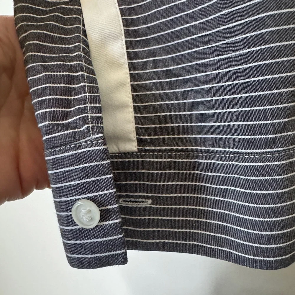 lafayette 148 Gray White‎ Stripe Collar Button Down Top Size 14 - Picture 6 of 6